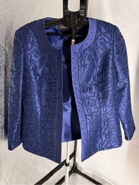 Susanna Women's Embroidered Open-Front Skirt Suit Blazer in Deep Purple Blue 14